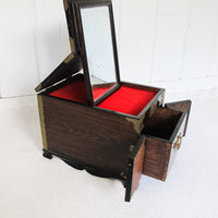 Asian Wood Cabinet Jewelry Box with Mirror