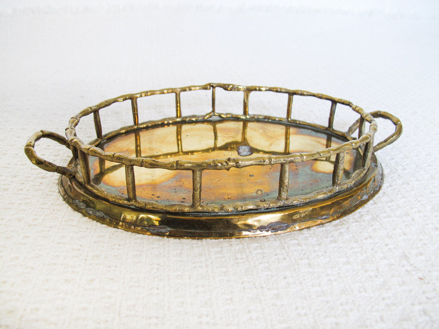 Hollywood Regency Brass Serving Tray with Handles Made in India