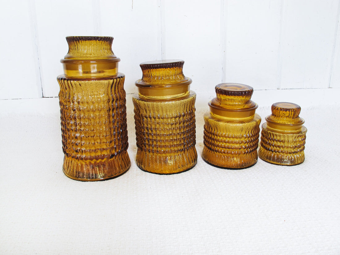 Amber Glass Kitchen Canister Set of Four