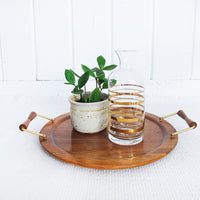 Midcentury Walnut Wood Serving Tray with Handles