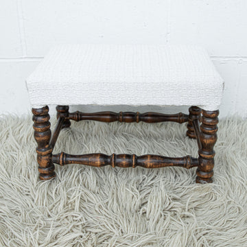 Upholstered Solid Wood Stool with Turned Legs
