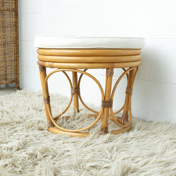 Bentwood Bamboo Ottoman with White Cushion