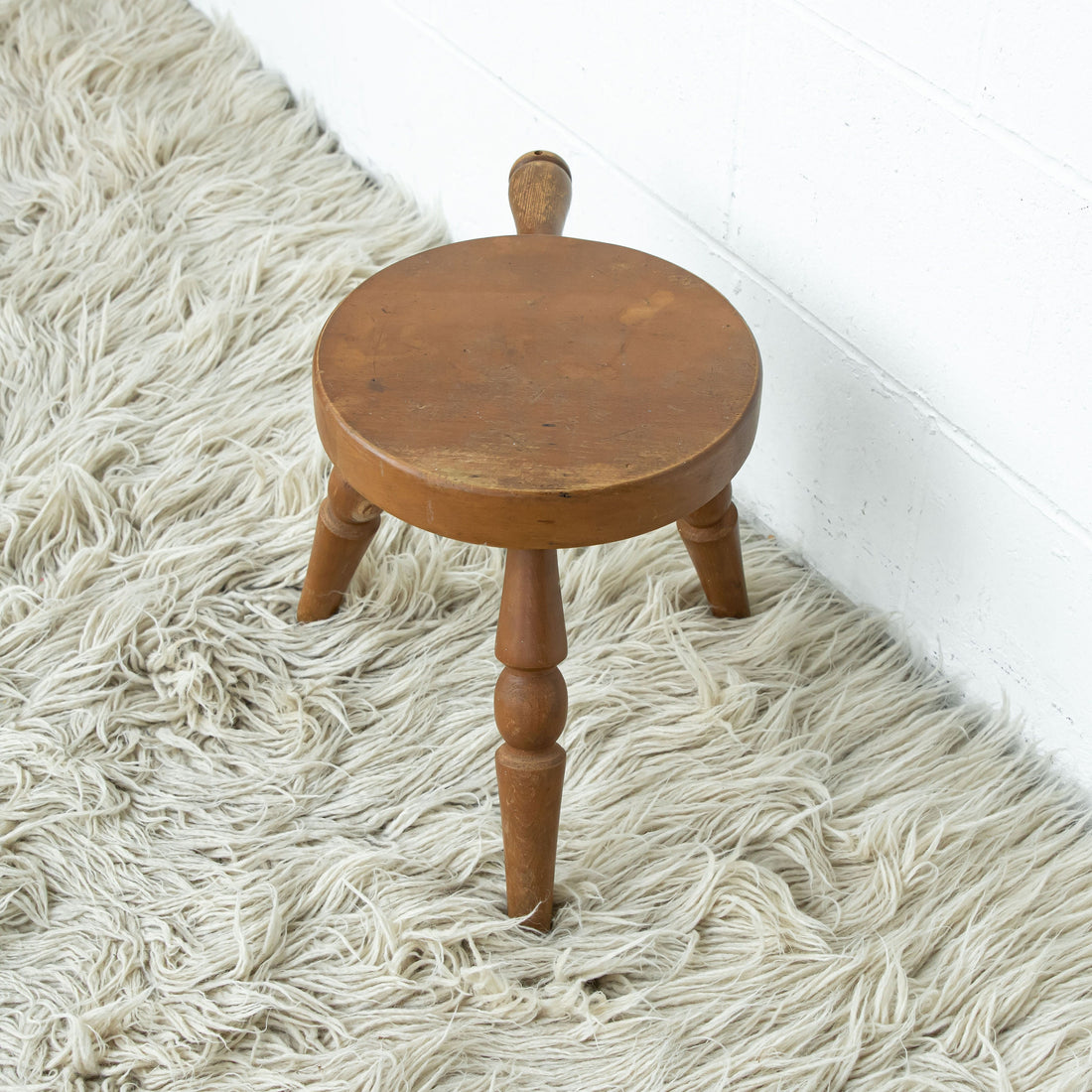 Wood Milk Stool with Handle