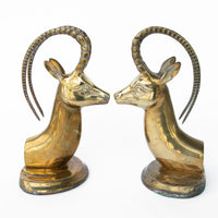 Sculptural Brass Ram Head Book Ends