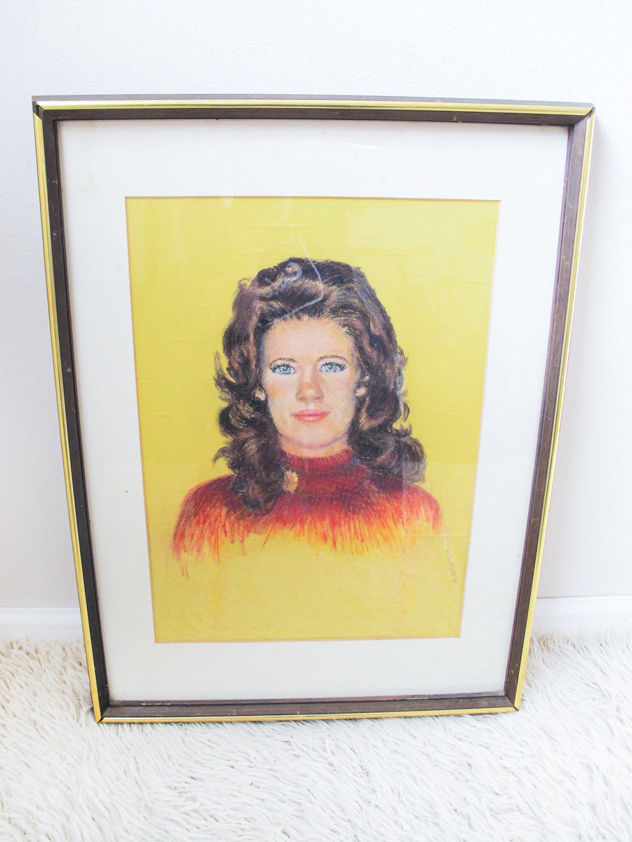 Pastel Portrait of a Woman with Original Wood and Glass Frame