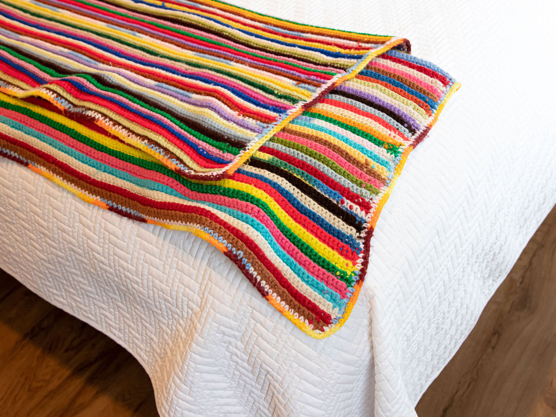 Rainbow Multicolor Knitted Throw Blanket