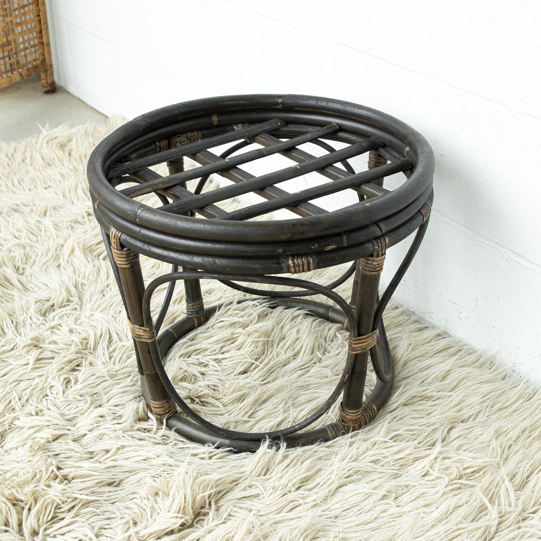 Bentwood Bamboo Ottoman with White Cushion