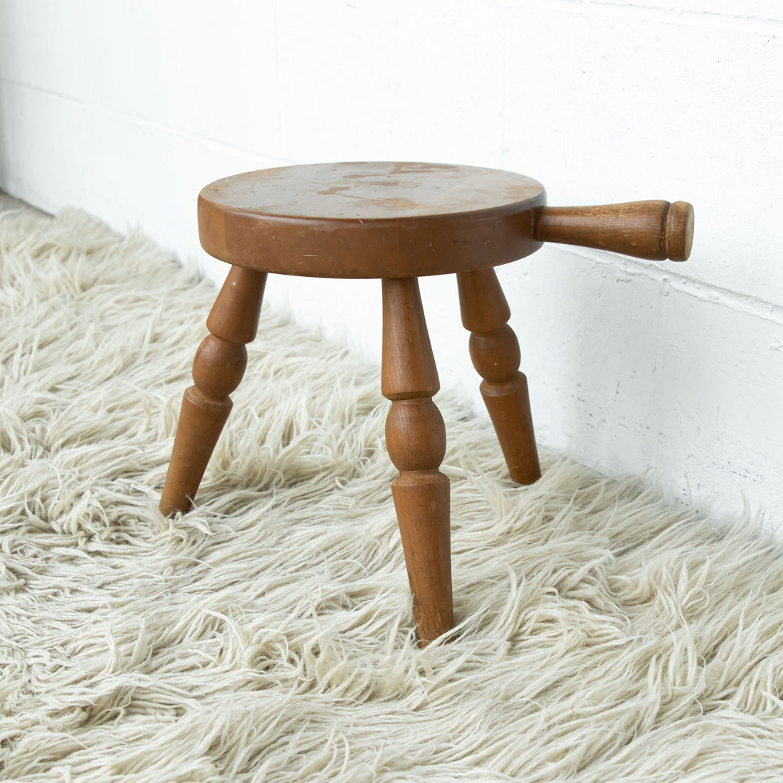 Wood Milk Stool with Handle