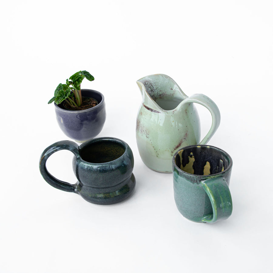 Ceramic Pitcher with Speckled Cream, Green and Blue Accenting