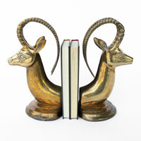Sculptural Brass Ram Head Book Ends