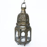 Brass and Glass Pendant Tea Light Candle Holder - Moroccan Style