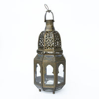 Brass and Glass Pendant Tea Light Candle Holder - Moroccan Style