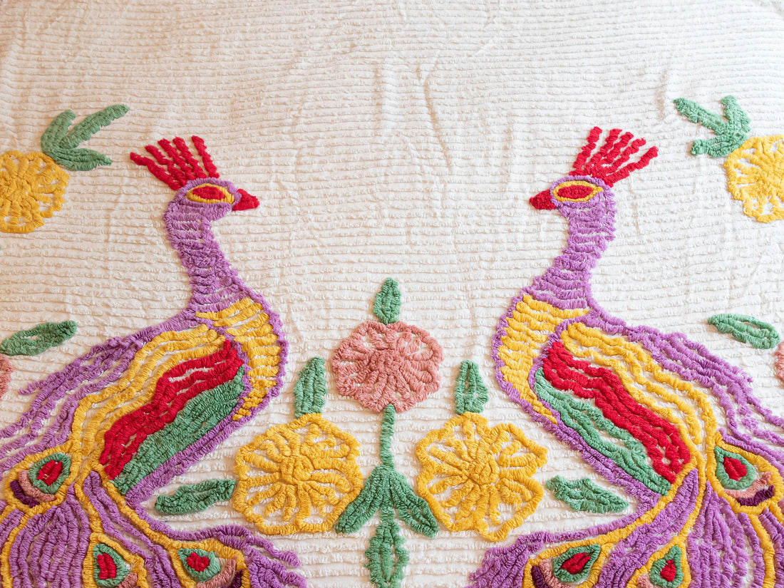 Peacock Cotton Chenille Bedspread Blanket Throw Comforter