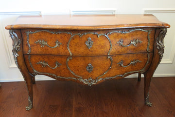 Theodore Alexander Mahogany and Poplar Burl Serpentine Bombe' Chest French Louis XV