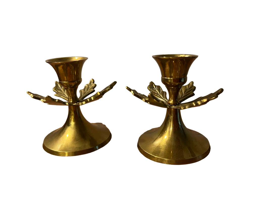 Brass Holly Holiday Leaf Candle Holders (Sold Individually)