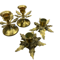 Brass Holly Holiday Leaf Candle Holders (Sold Individually)