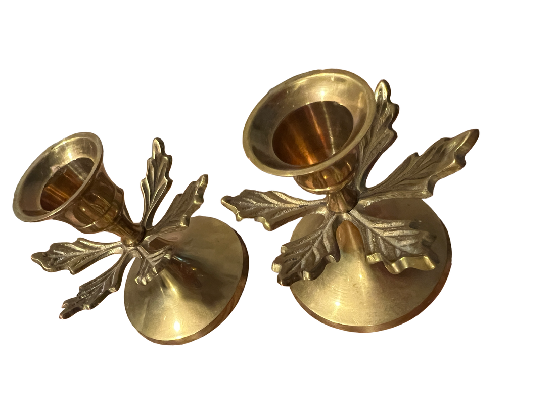 Brass Holly Holiday Leaf Candle Holders (Sold Individually)