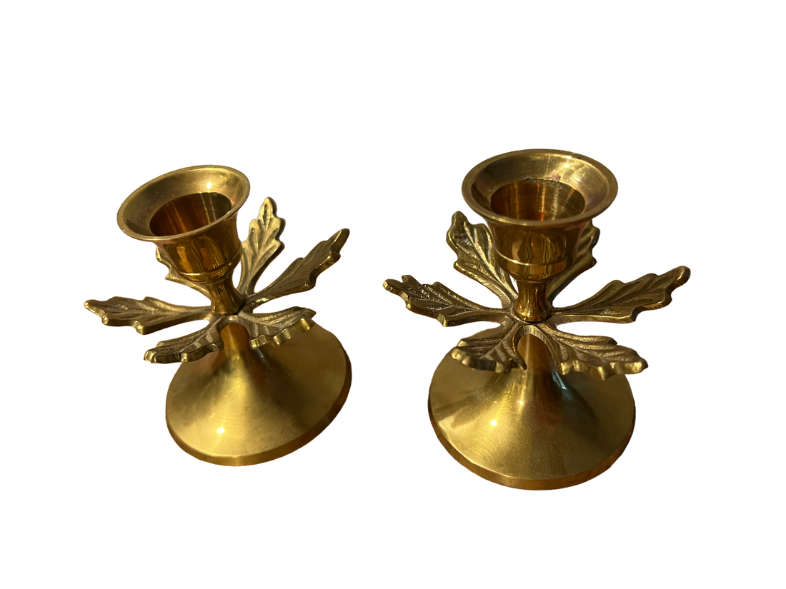 Brass Holly Holiday Leaf Candle Holders (Sold Individually)