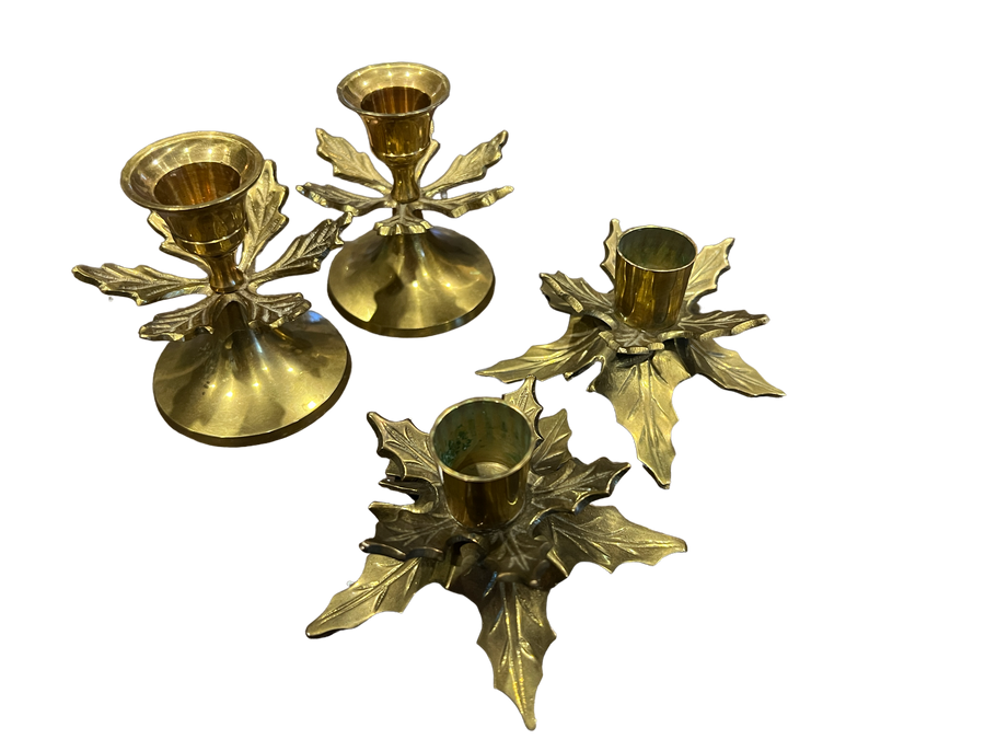 Brass Holly Holiday Leaf Candle Holders (Sold Individually)