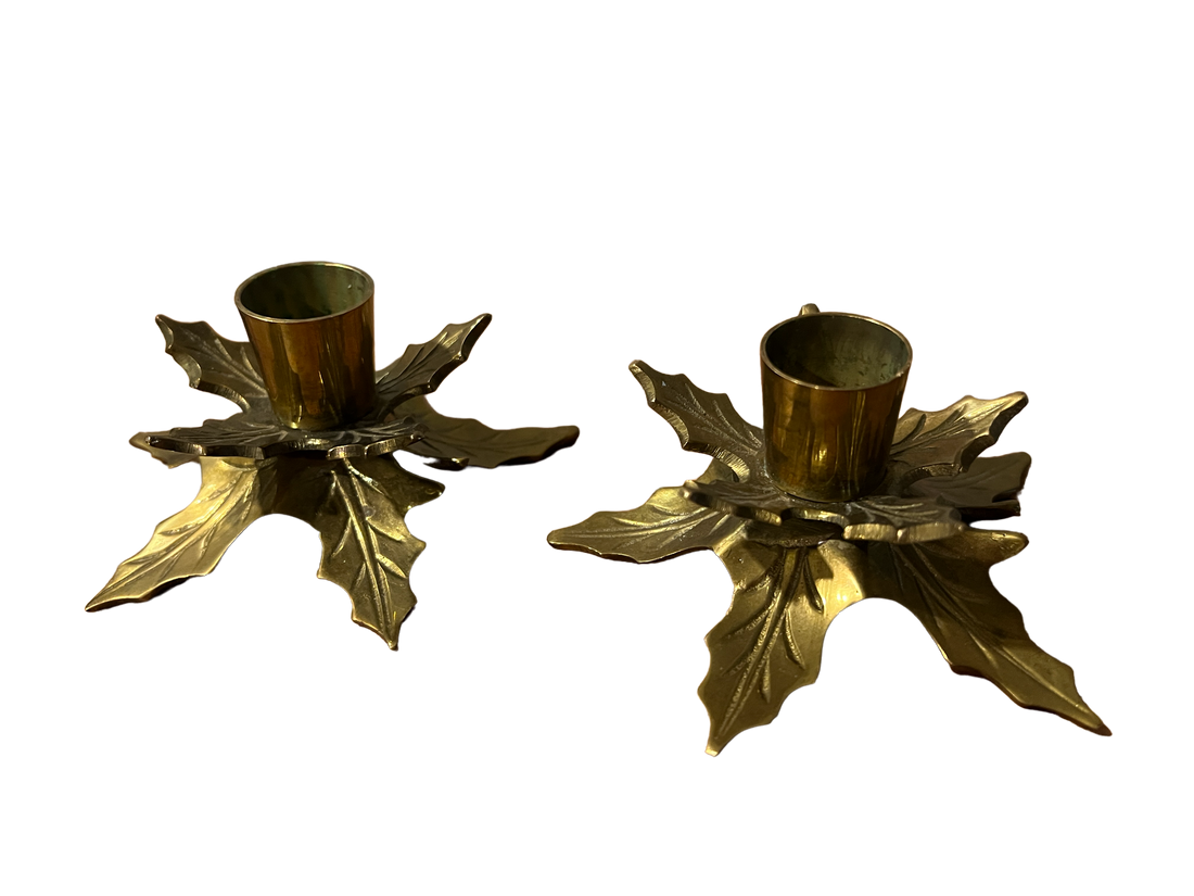 Brass Holly Holiday Leaf Candle Holders (Sold Individually)