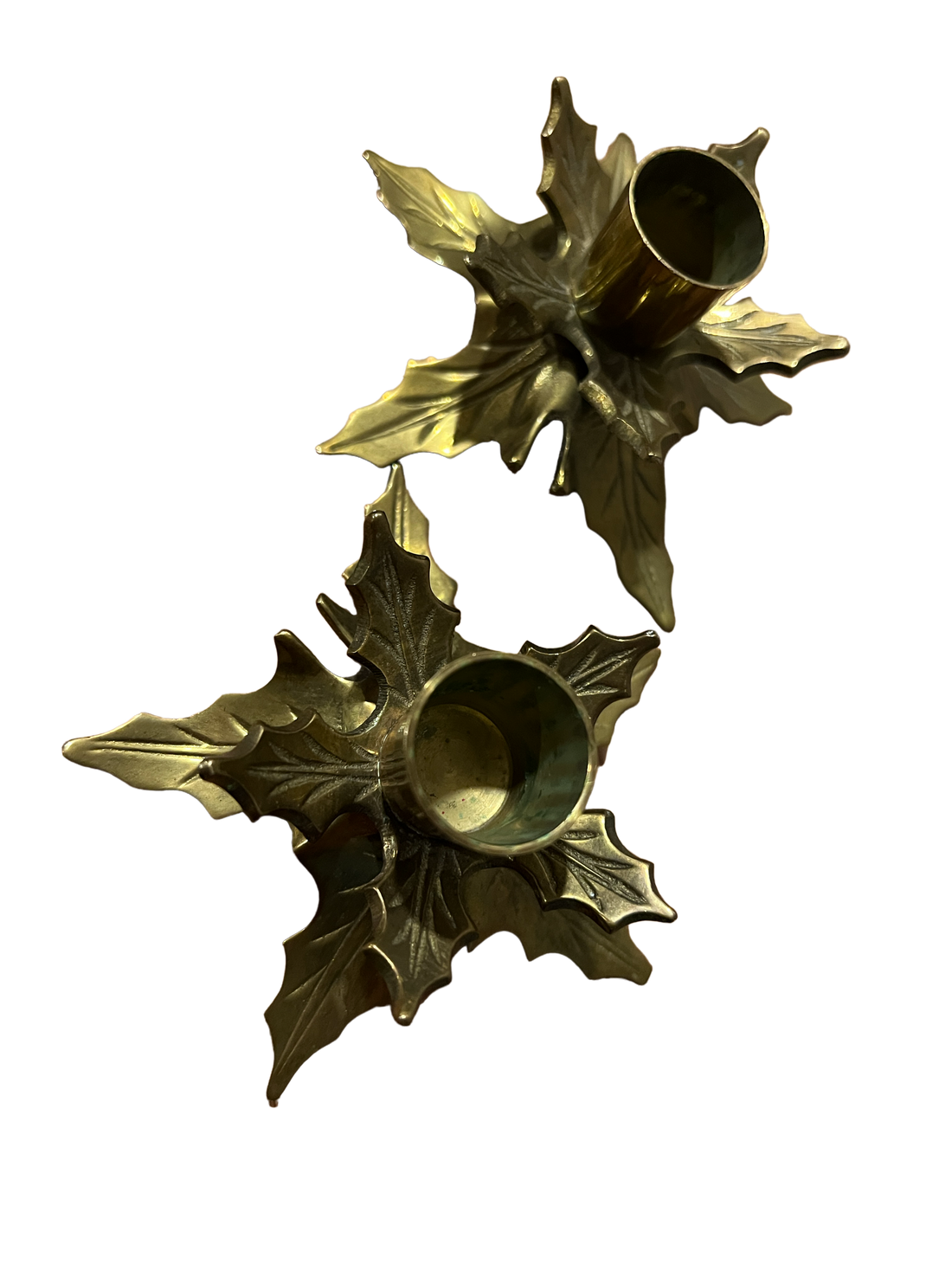 Brass Holly Holiday Leaf Candle Holders (Sold Individually)